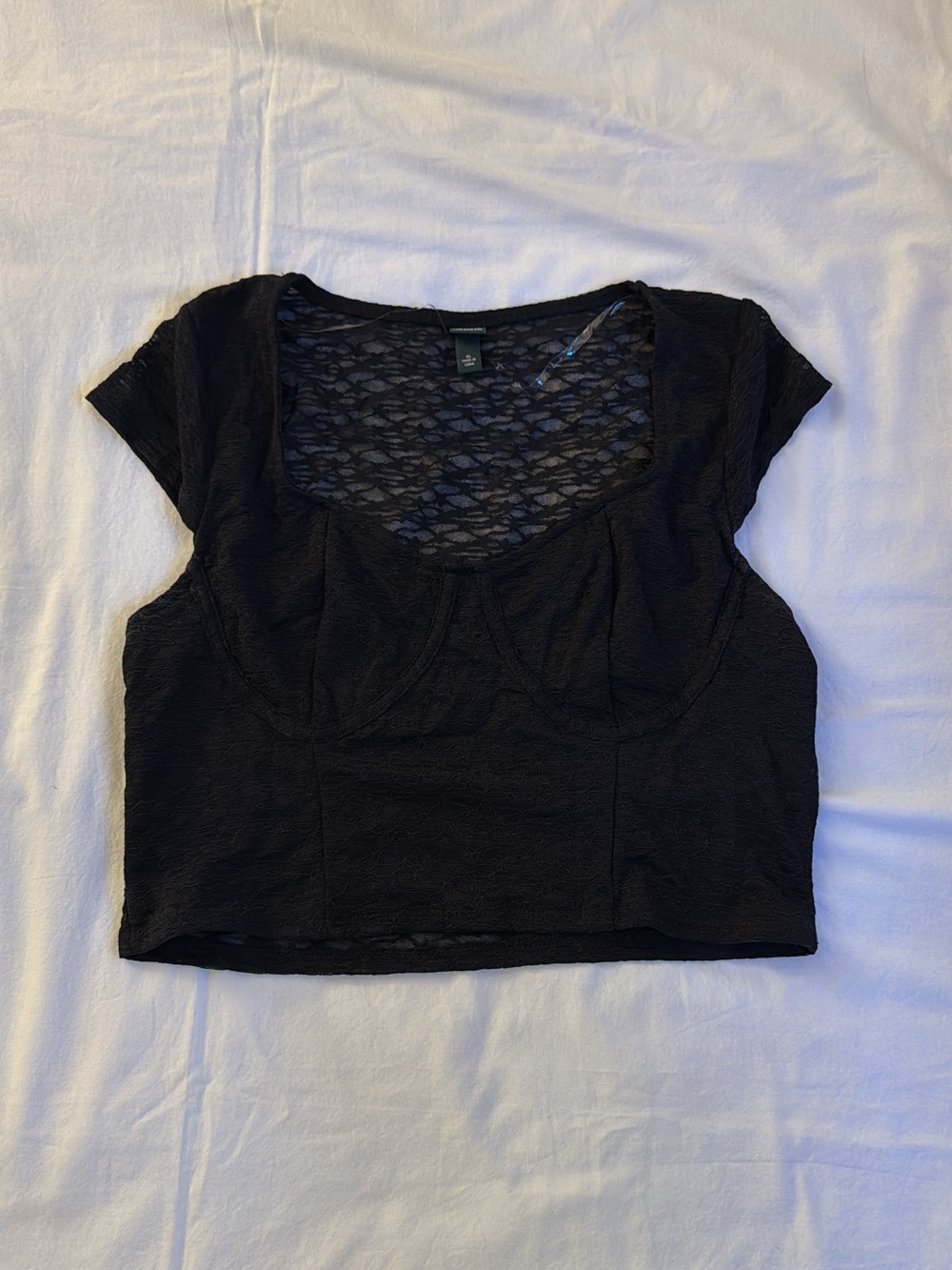 Wild Fable Black mesh crop top with lace-like pattern size XL